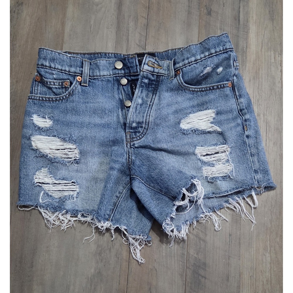 Lucky Brand Shorts Womens 6/28 Blue Denim 90s Midi 5" Inseam Cutoff Raw Hem